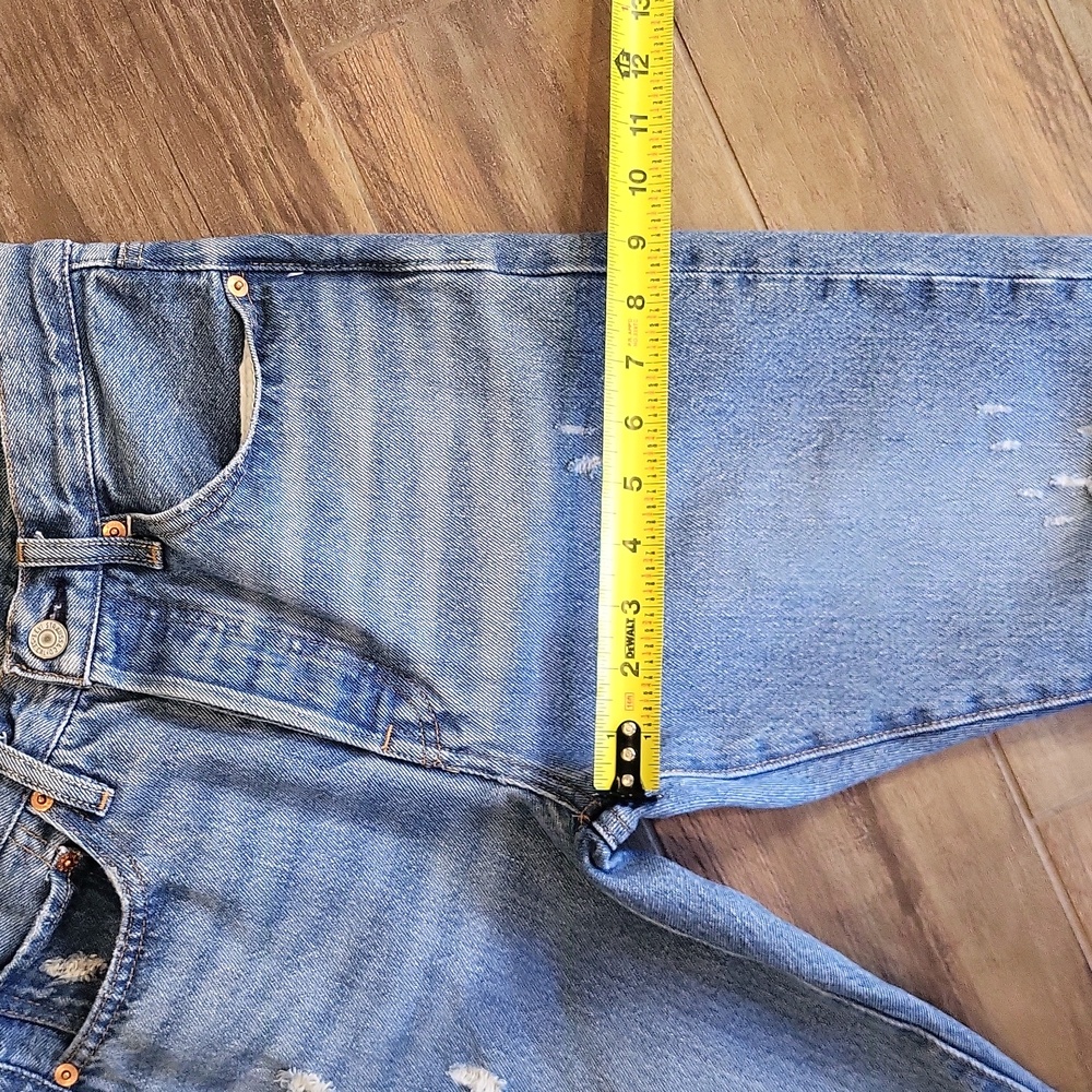 Levi's 501 Distressed Med Blue Wash Button Fly Distressed Straight Leg Jeans, 26 - Picture 12 of 12